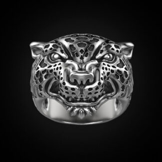 Leopard Majesty Silver Ring with intricate leopard design and high-polished finish