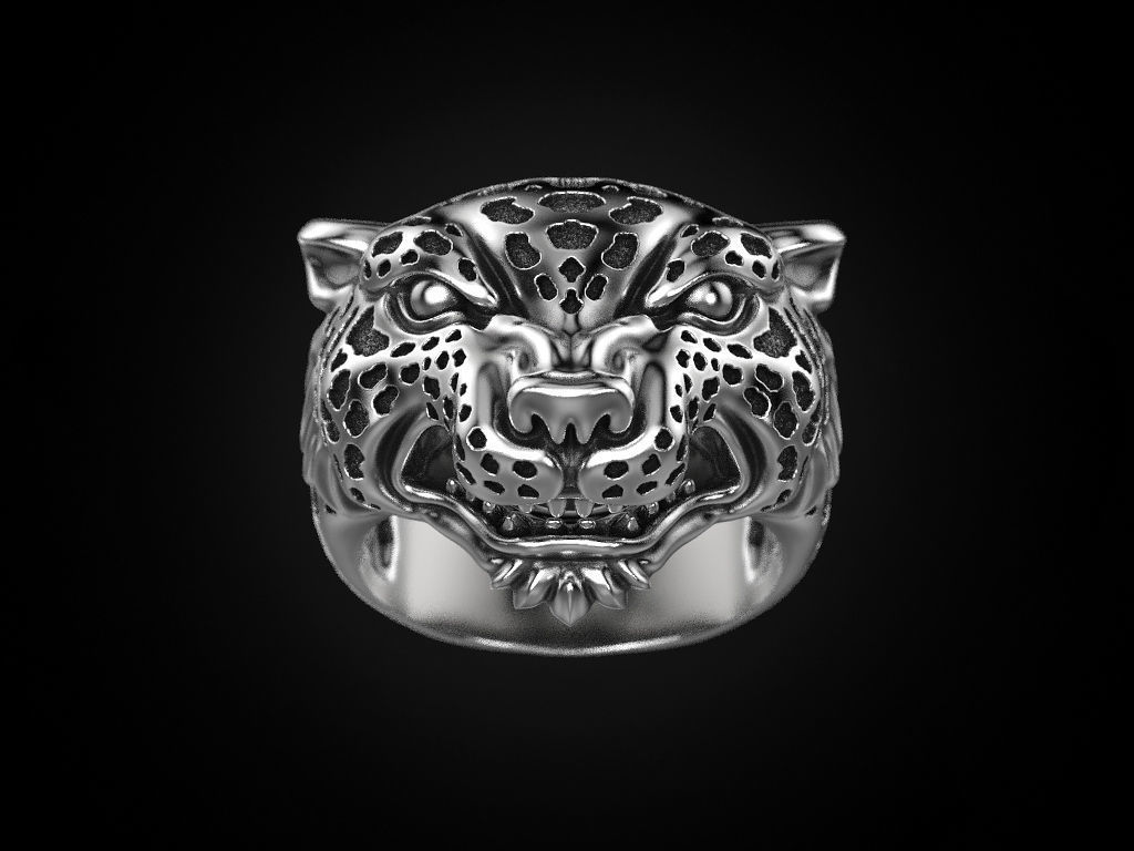 Leopard Majesty Silver Ring with intricate leopard design and high-polished finish