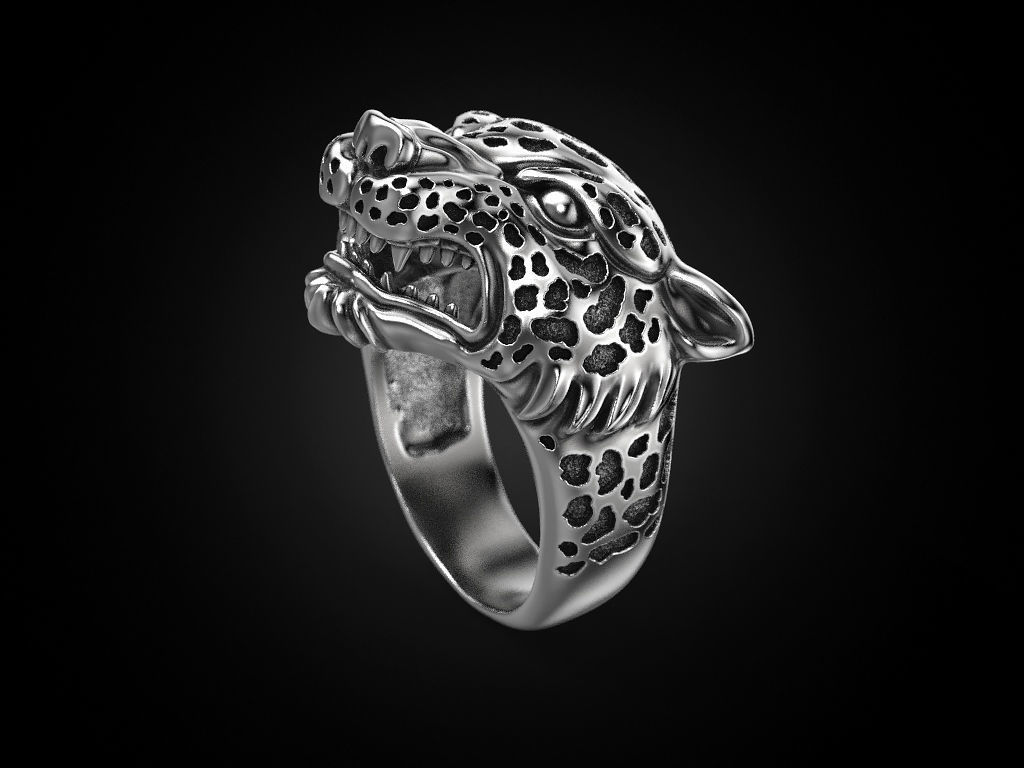 Leopard Majesty Silver Ring with intricate leopard design and high-polished finish