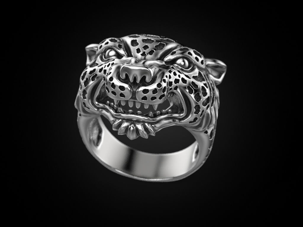 Leopard Majesty Silver Ring with intricate leopard design and high-polished finish