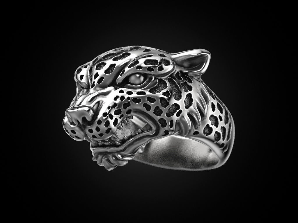 Leopard Majesty Silver Ring with intricate leopard design and high-polished finish