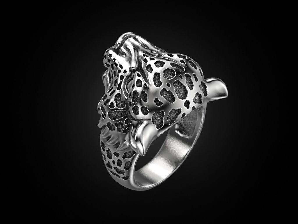 Leopard Majesty Silver Ring with intricate leopard design and high-polished finish