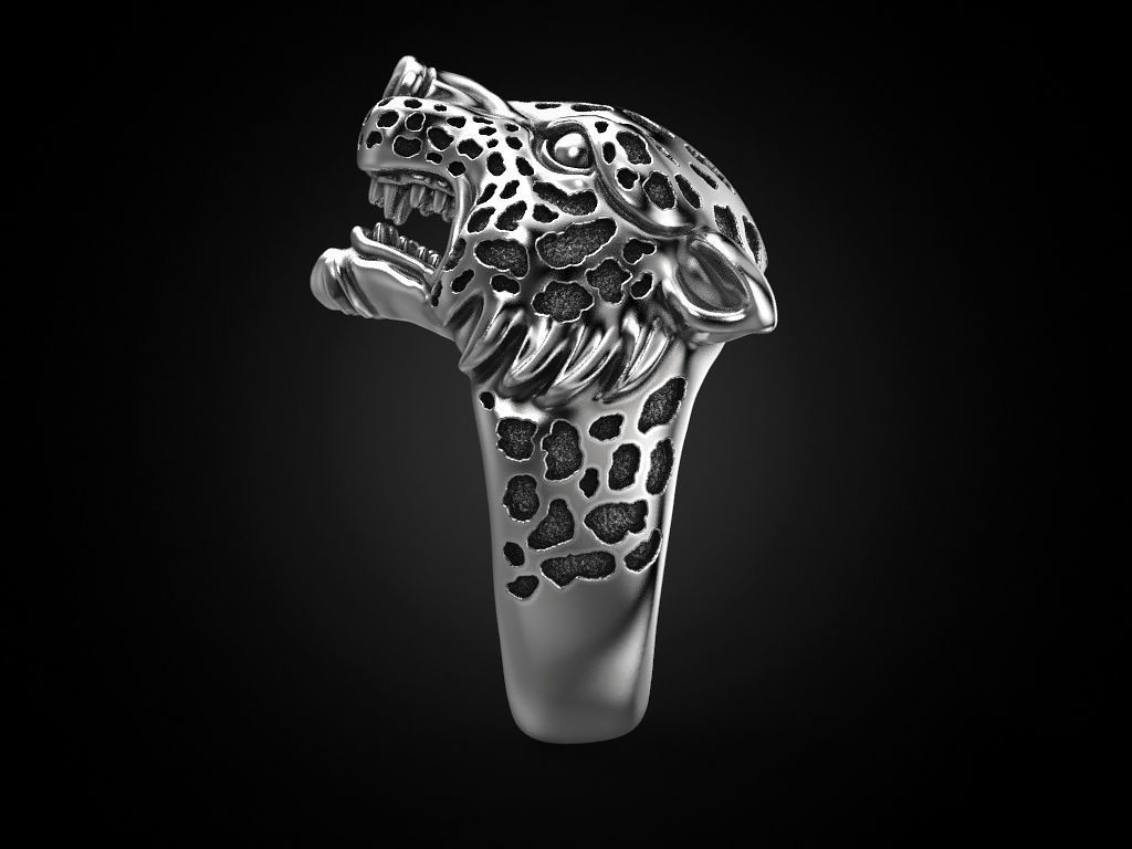 Leopard Majesty Silver Ring with intricate leopard design and high-polished finish