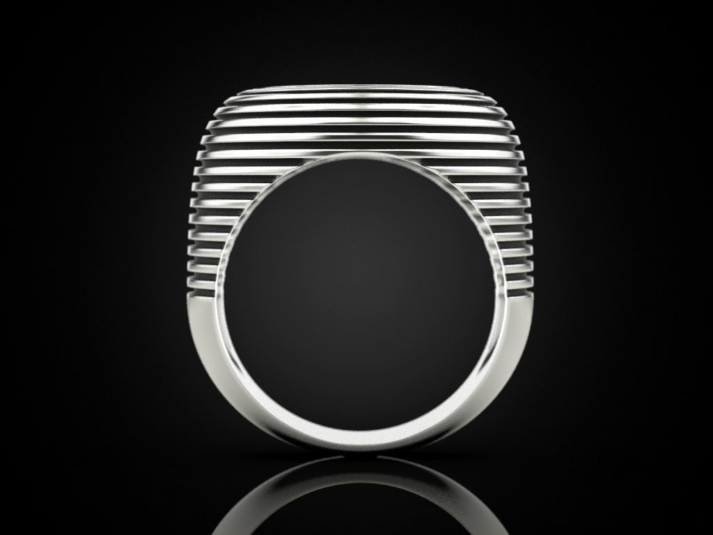 Silver ring with spiral black and white design