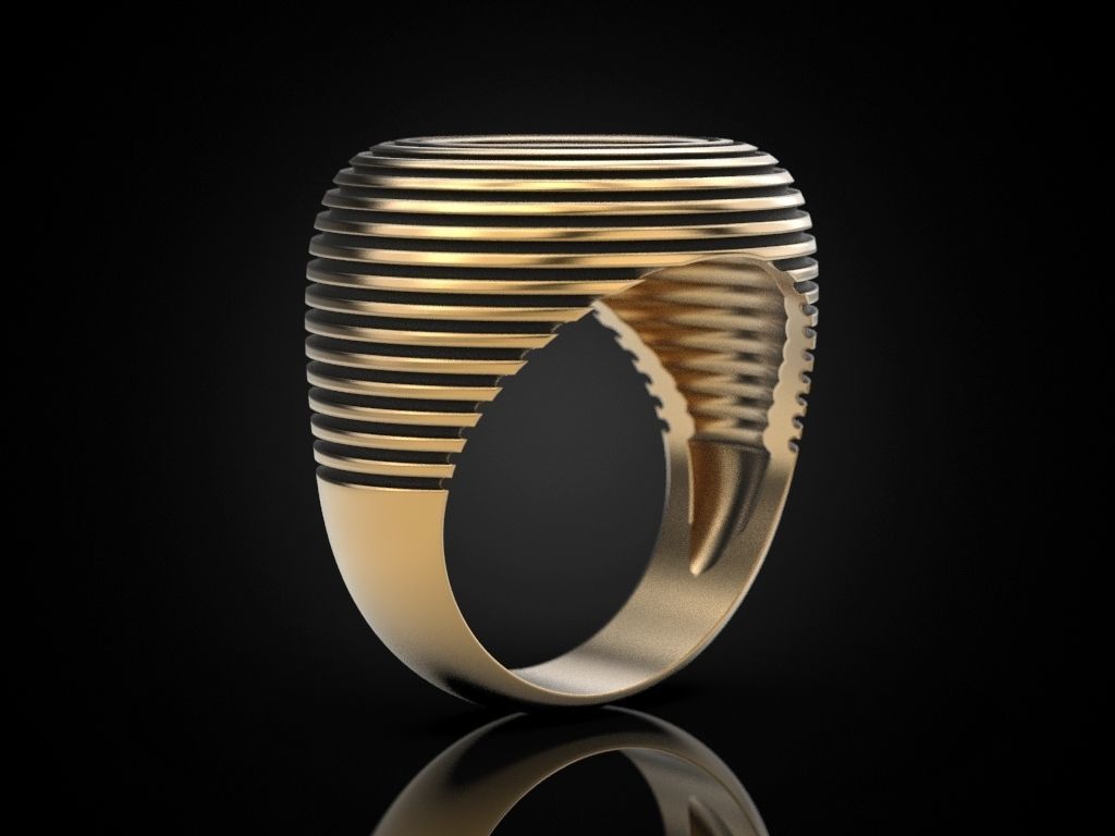 Silver ring with spiral black and white design