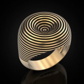 Silver ring with spiral black and white design