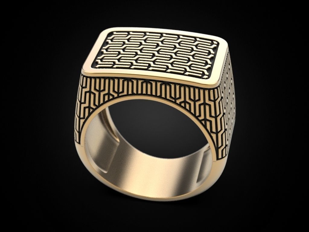 Exquisite Geometric Silver Ring with intricate patterns, crafted from high-quality sterling silver.