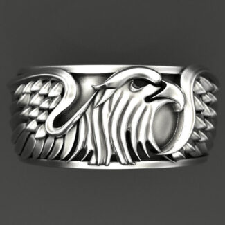 Silver ring with detailed eagle design