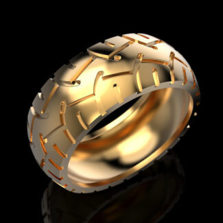 Silver ring with tire tread design for car enthusiasts