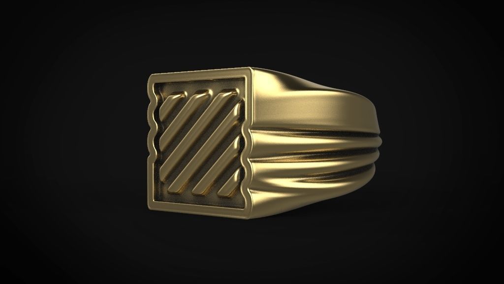 Men’s silver ring with diagonal stripe design