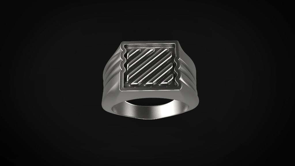 Men’s silver ring with diagonal stripe design