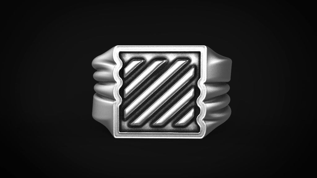 Men’s silver ring with diagonal stripe design