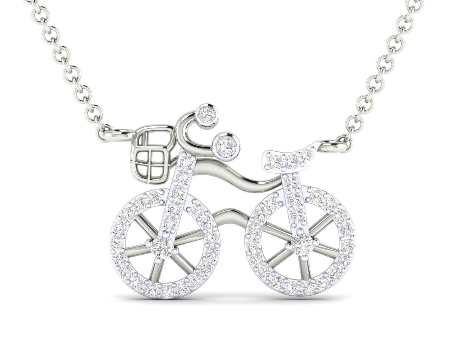 HFS-N011 (6) Silver Sparkling Bicycle Necklace featuring a sparkling bicycle charm design.