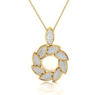 Elegant Leaf Pearl Necklace featuring a lustrous pearl surrounded by sparkling leaf accents.