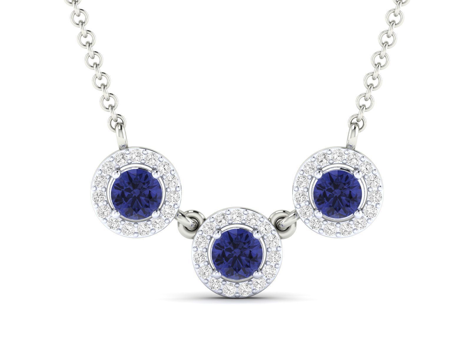 Three sapphire gemstones set in a delicate silver necklace