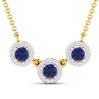 Three sapphire gemstones set in a delicate silver necklace