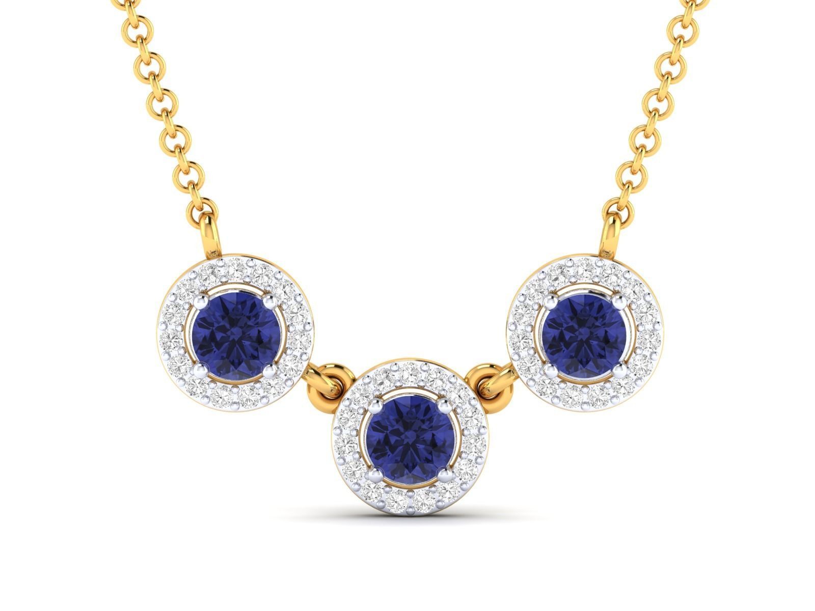 Three sapphire gemstones set in a delicate silver necklace