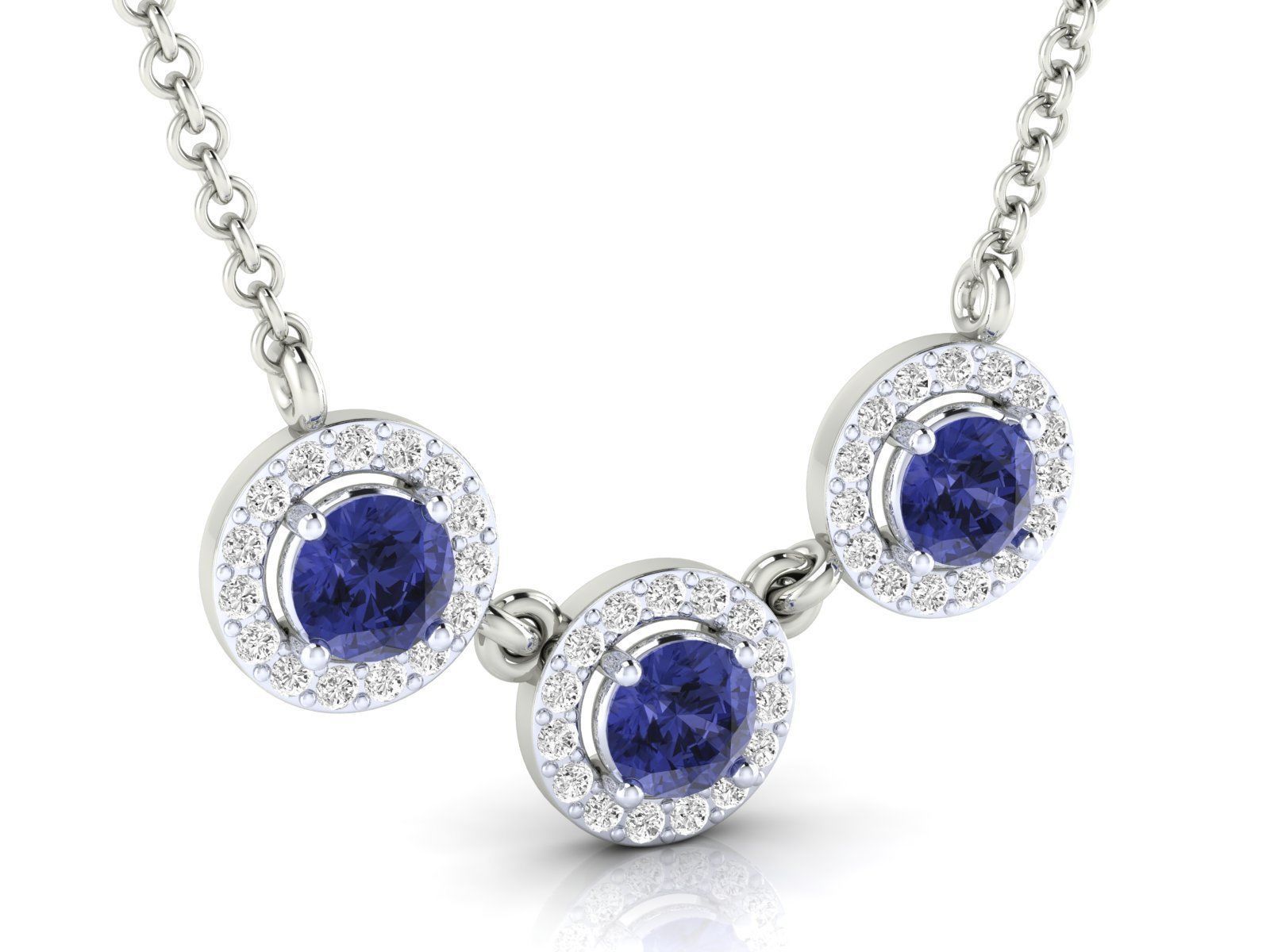 Three sapphire gemstones set in a delicate silver necklace
