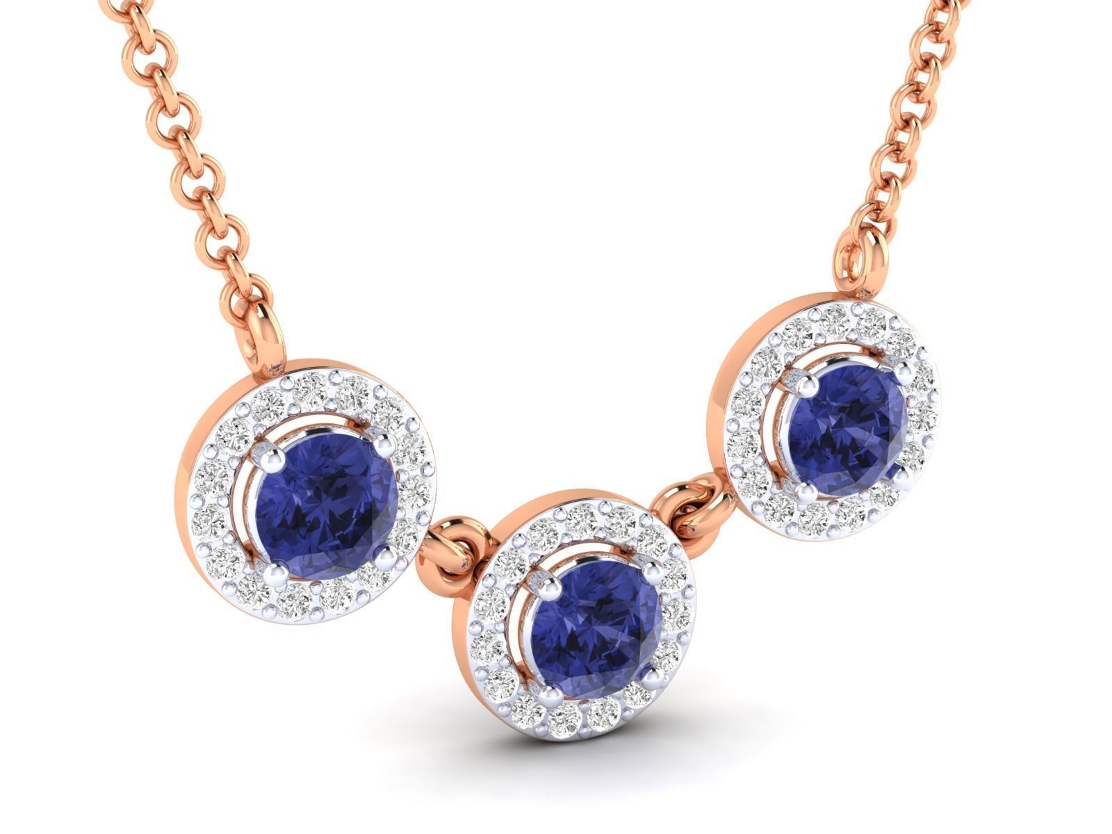Three sapphire gemstones set in a delicate silver necklace