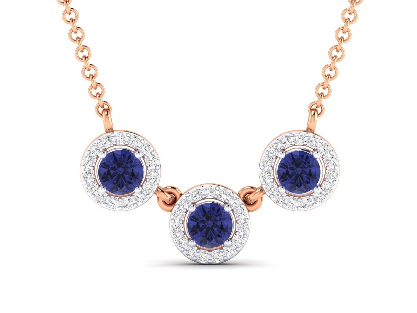 Three sapphire gemstones set in a delicate silver necklace