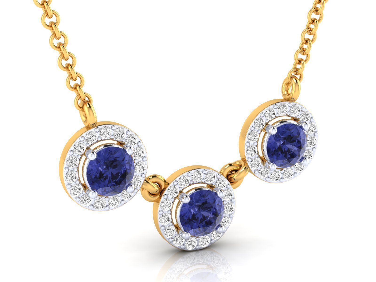 Three sapphire gemstones set in a delicate silver necklace
