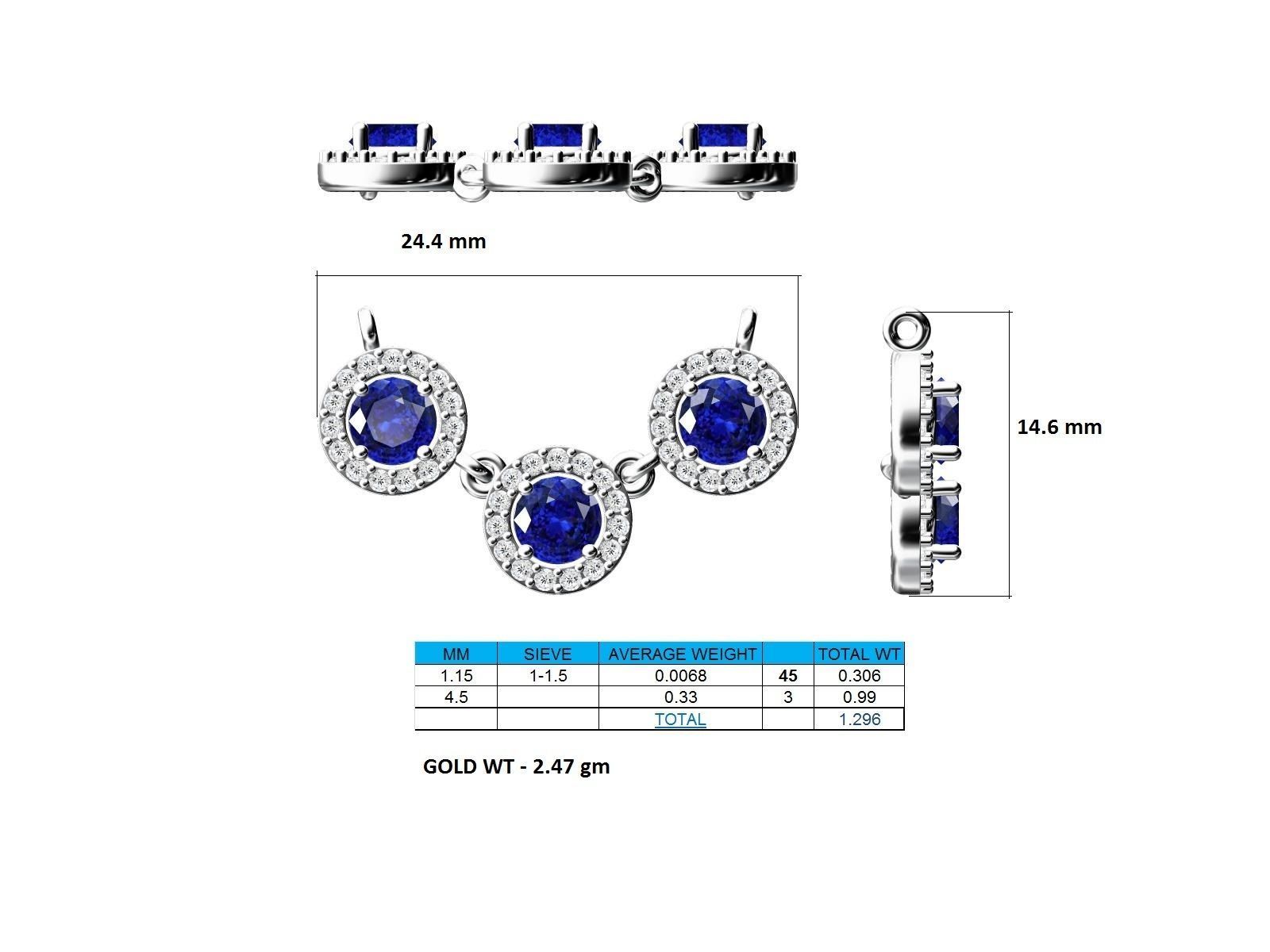 Three sapphire gemstones set in a delicate silver necklace