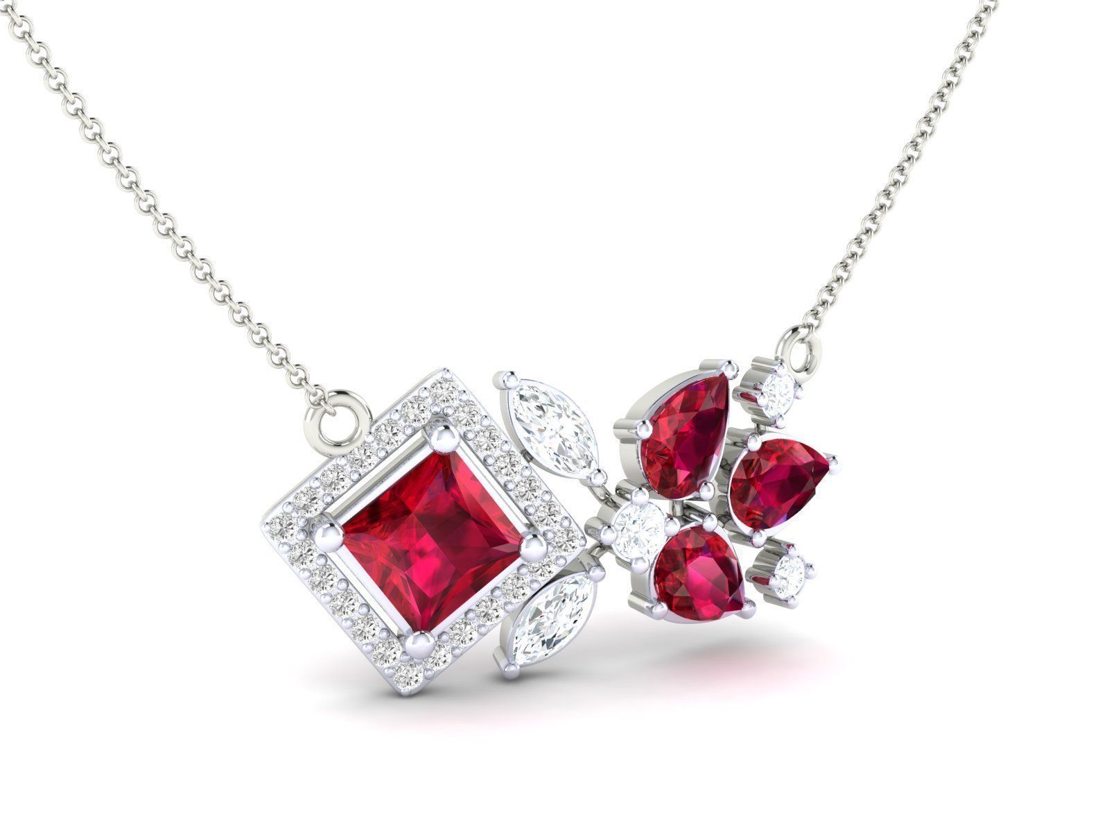 HFS-N016 (2) Ruby gem set in a geometric silver necklace
