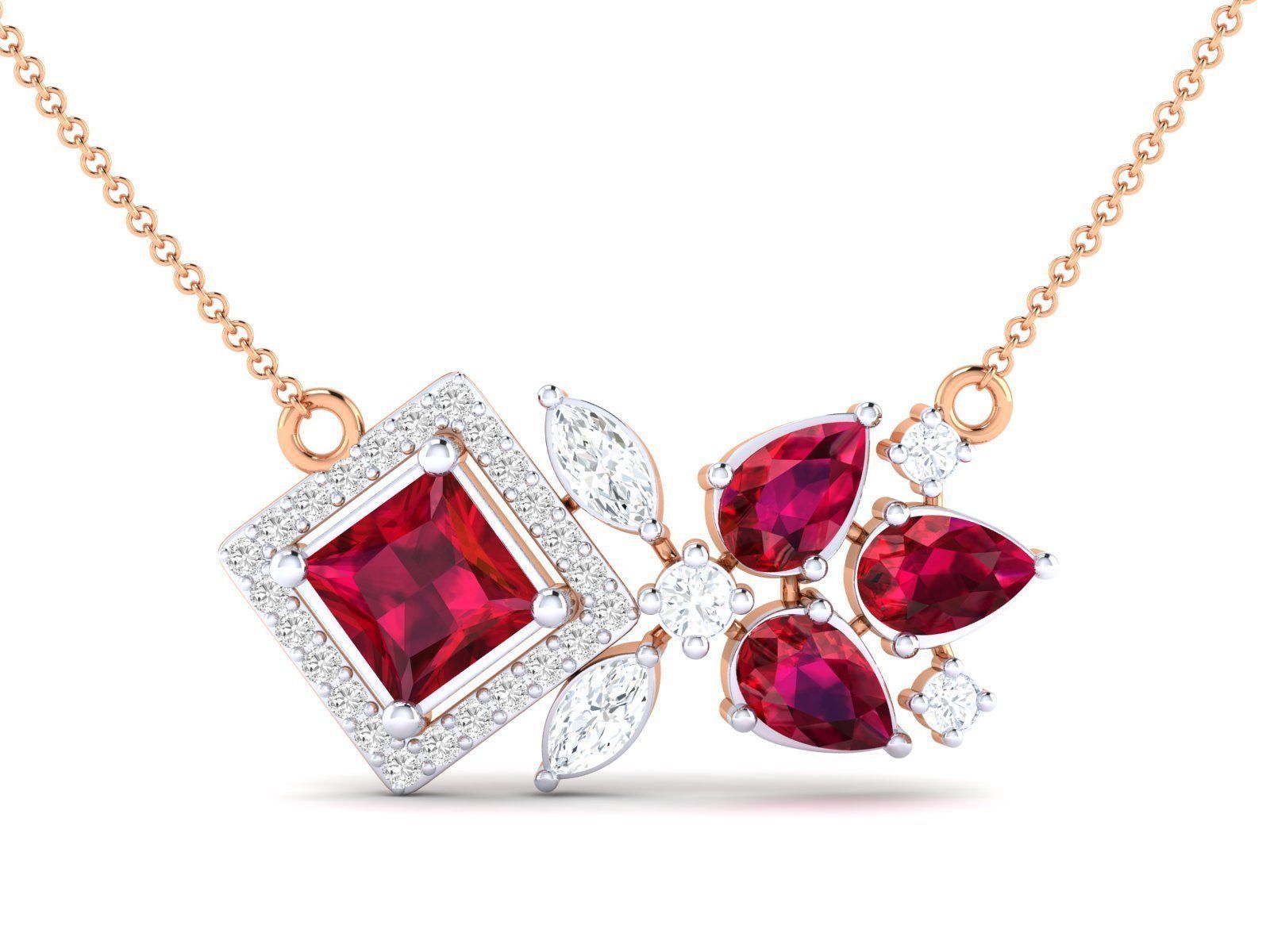 HFS-N016 (6) Ruby gem set in a geometric silver necklace