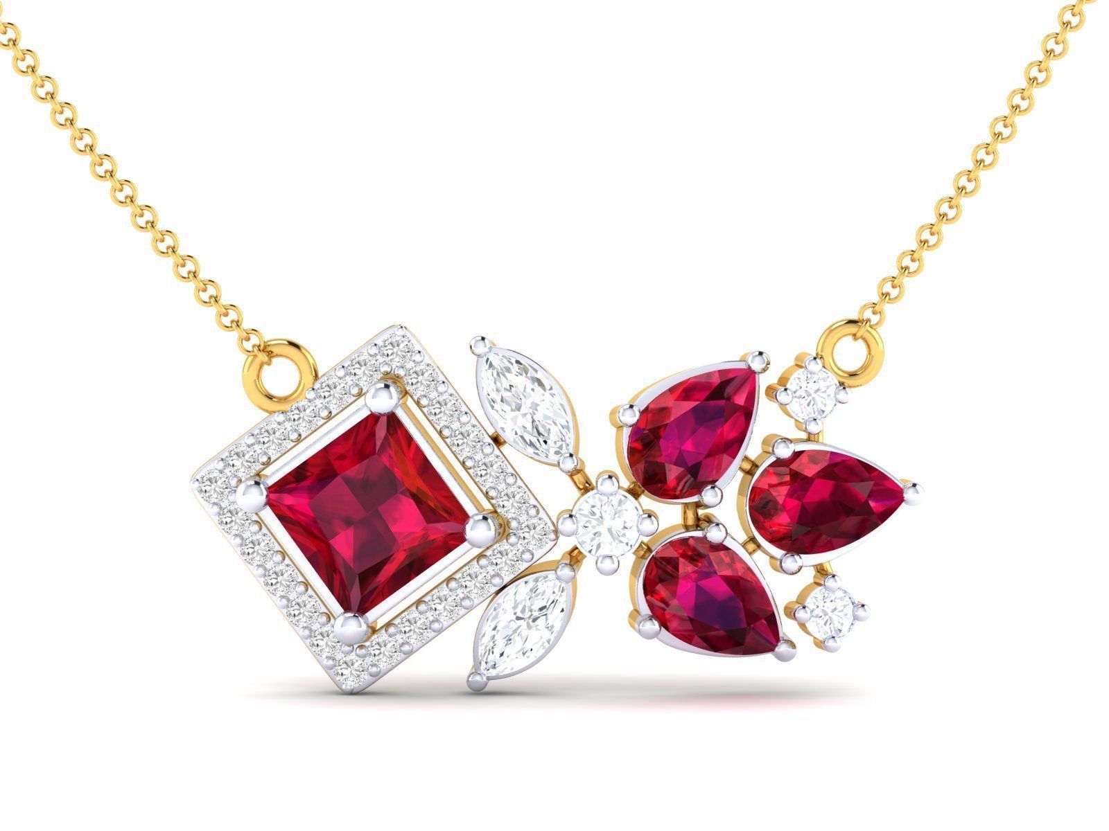 HFS-N016 (7) Ruby gem set in a geometric silver necklace