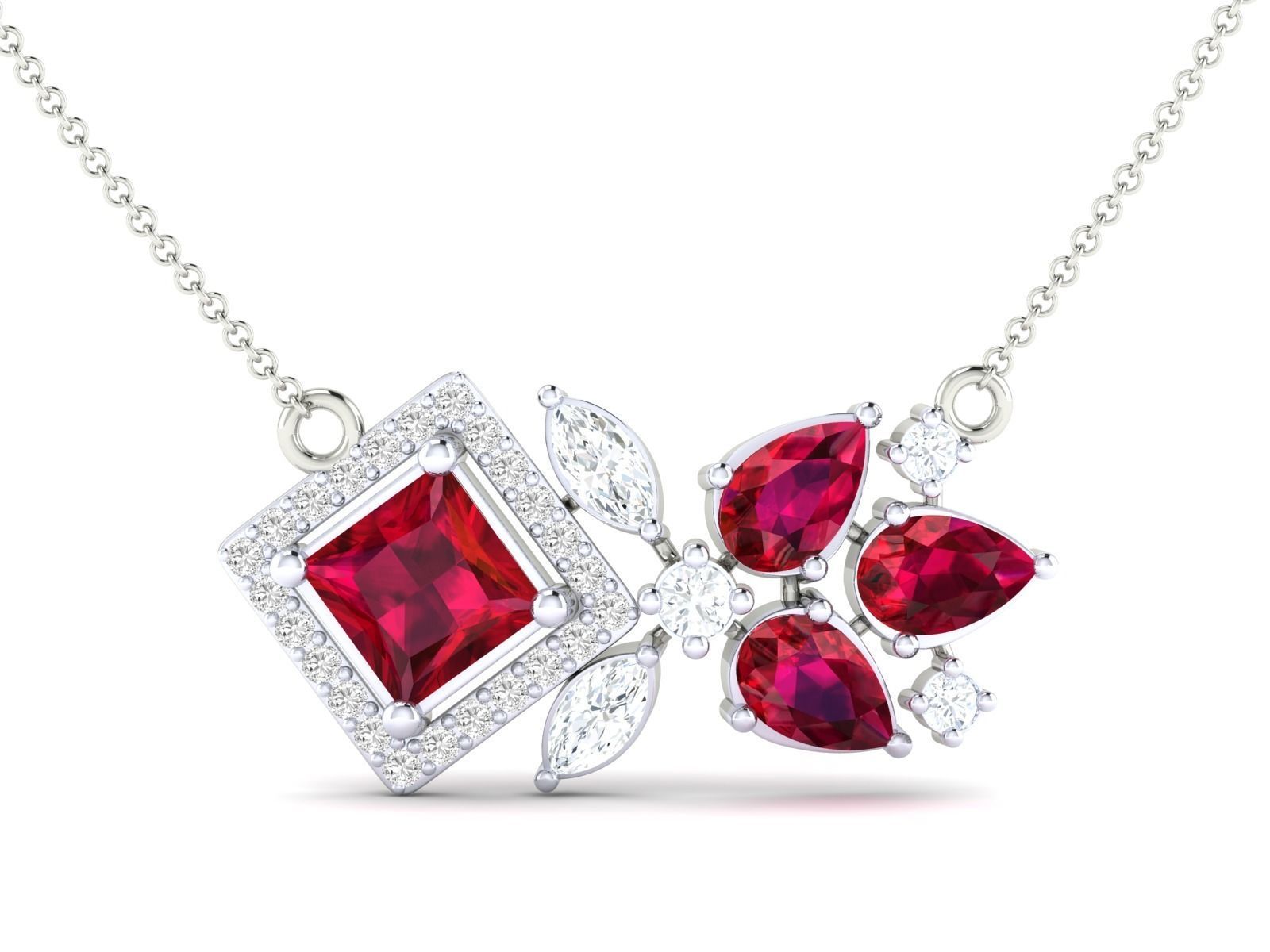 HFS-N016 (8) Ruby gem set in a geometric silver necklace