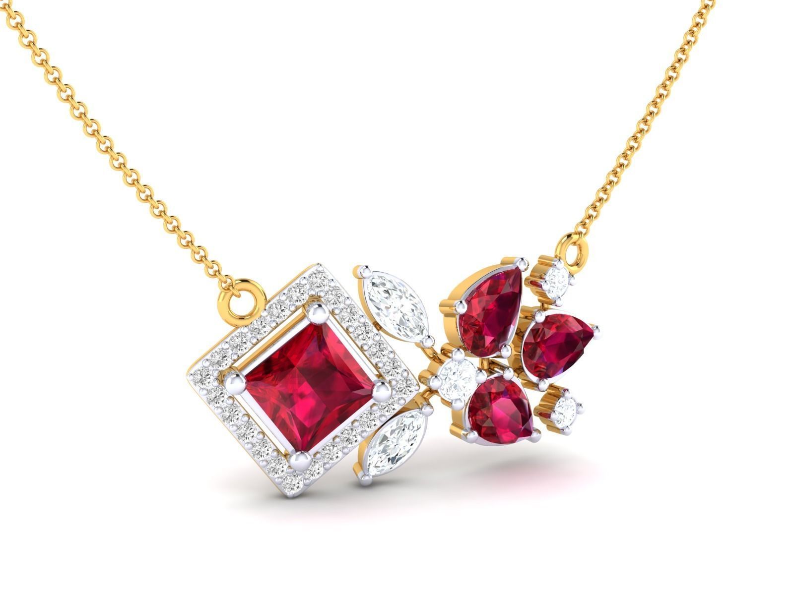 HFS-N016 (9) Ruby gem set in a geometric silver necklace