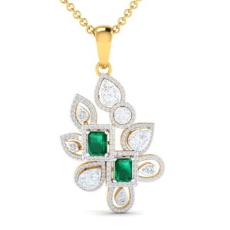 Green gemstone in a floral silver necklace