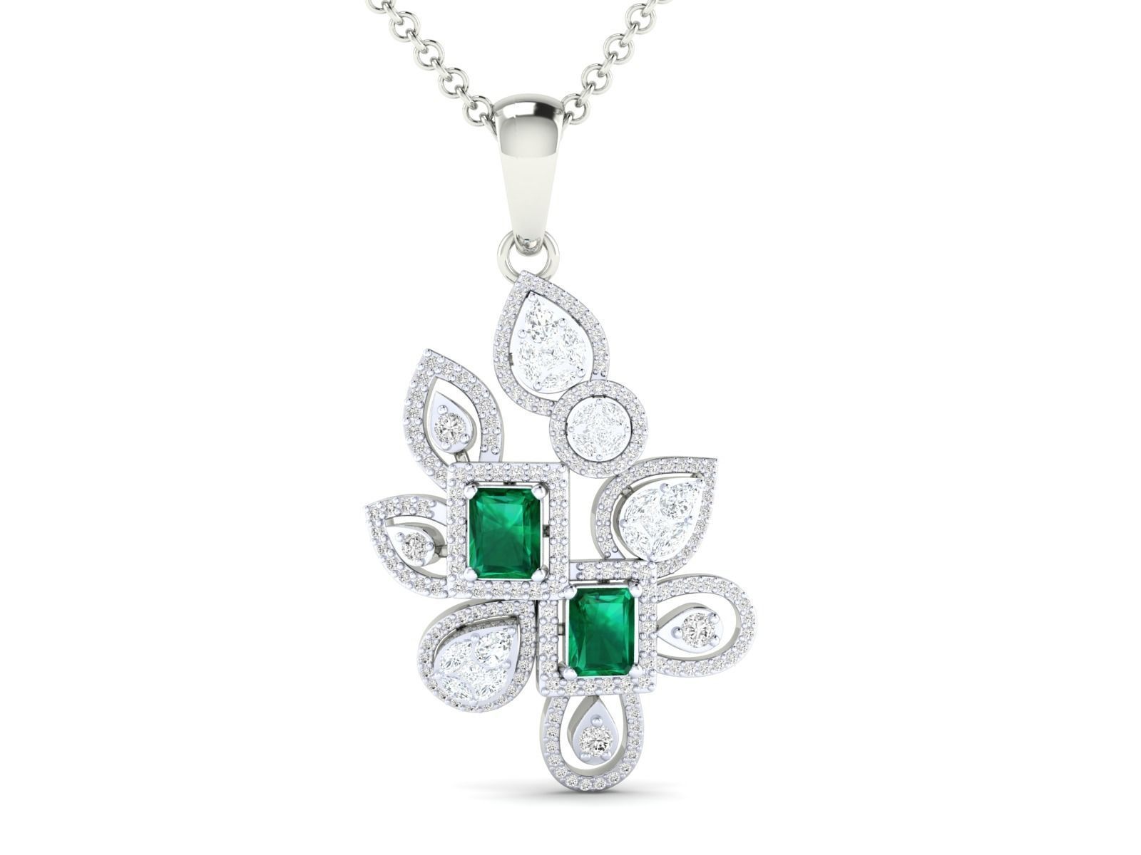Green gemstone in a floral silver necklace