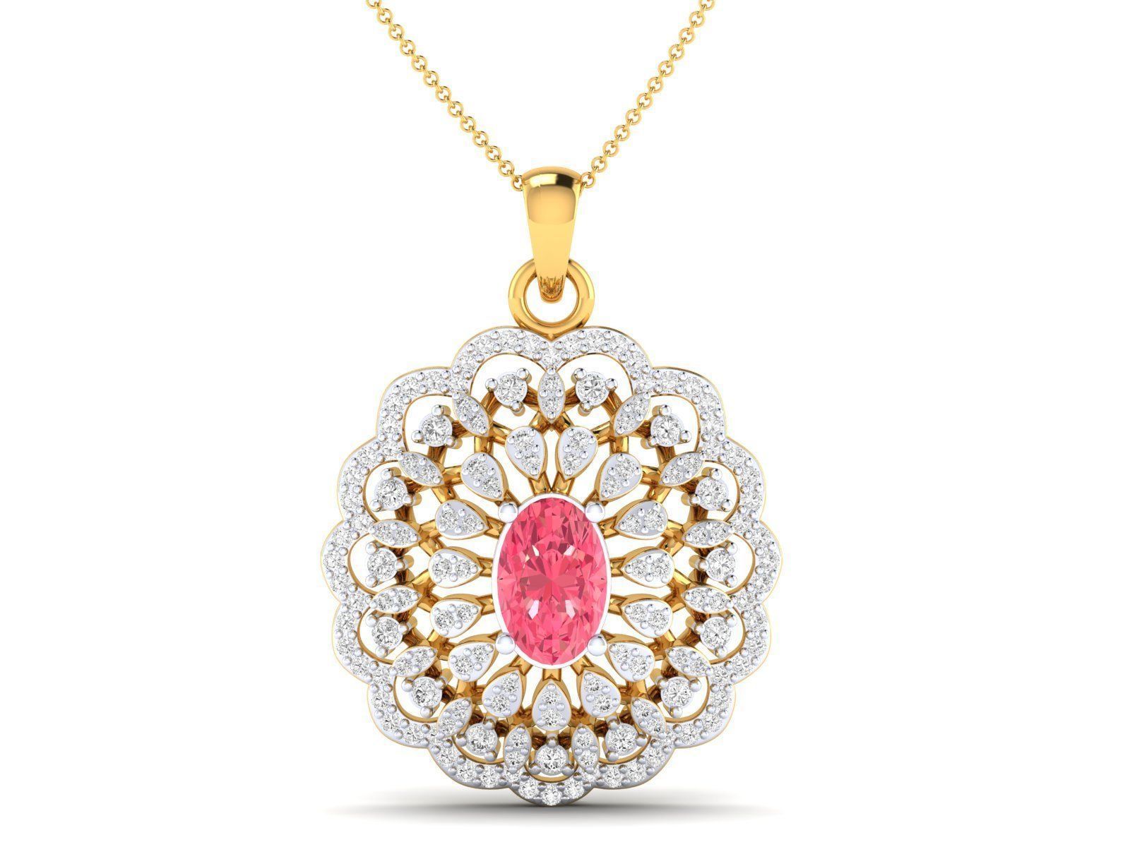 A silver necklace featuring a delicate pink gemstone in a petal design.