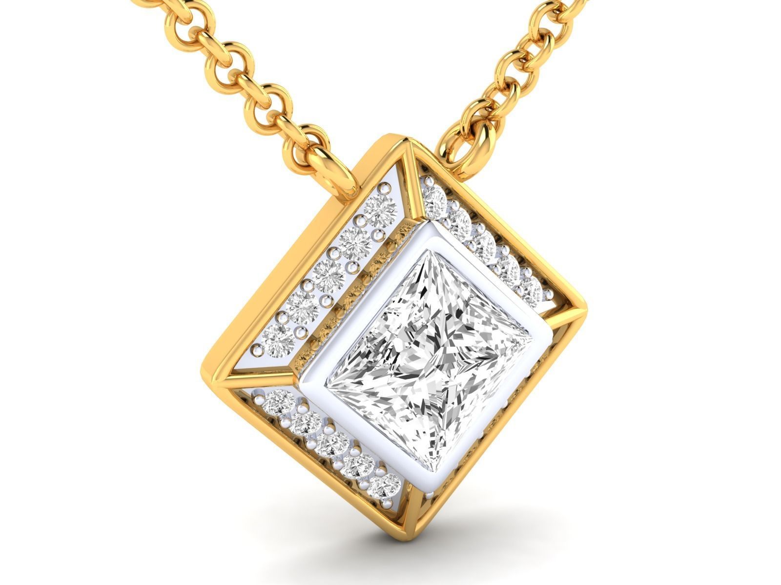Sparkling Square Silver Necklace with dazzling gem