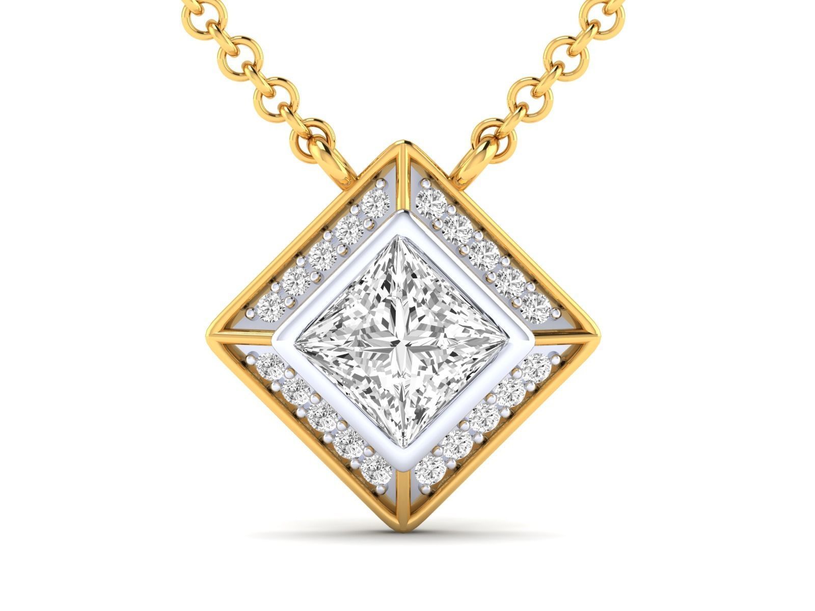 Sparkling Square Silver Necklace with dazzling gem
