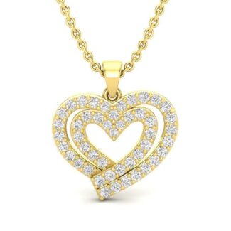 A silver necklace featuring two intertwined hearts adorned with sparkling stones, creating a radiant and elegant design.