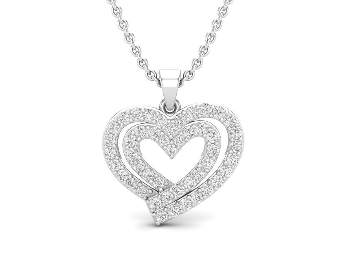 A silver necklace featuring two intertwined hearts adorned with sparkling stones, creating a radiant and elegant design.