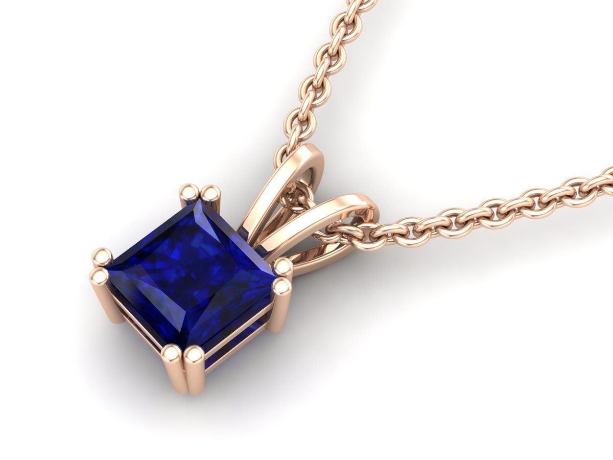 Radiant Silver Sapphire Necklace with square-cut sapphire solitaire.