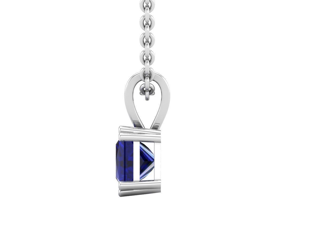 Radiant Silver Sapphire Necklace with square-cut sapphire solitaire.