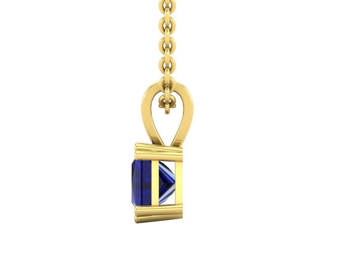 Radiant Silver Sapphire Necklace with square-cut sapphire solitaire.