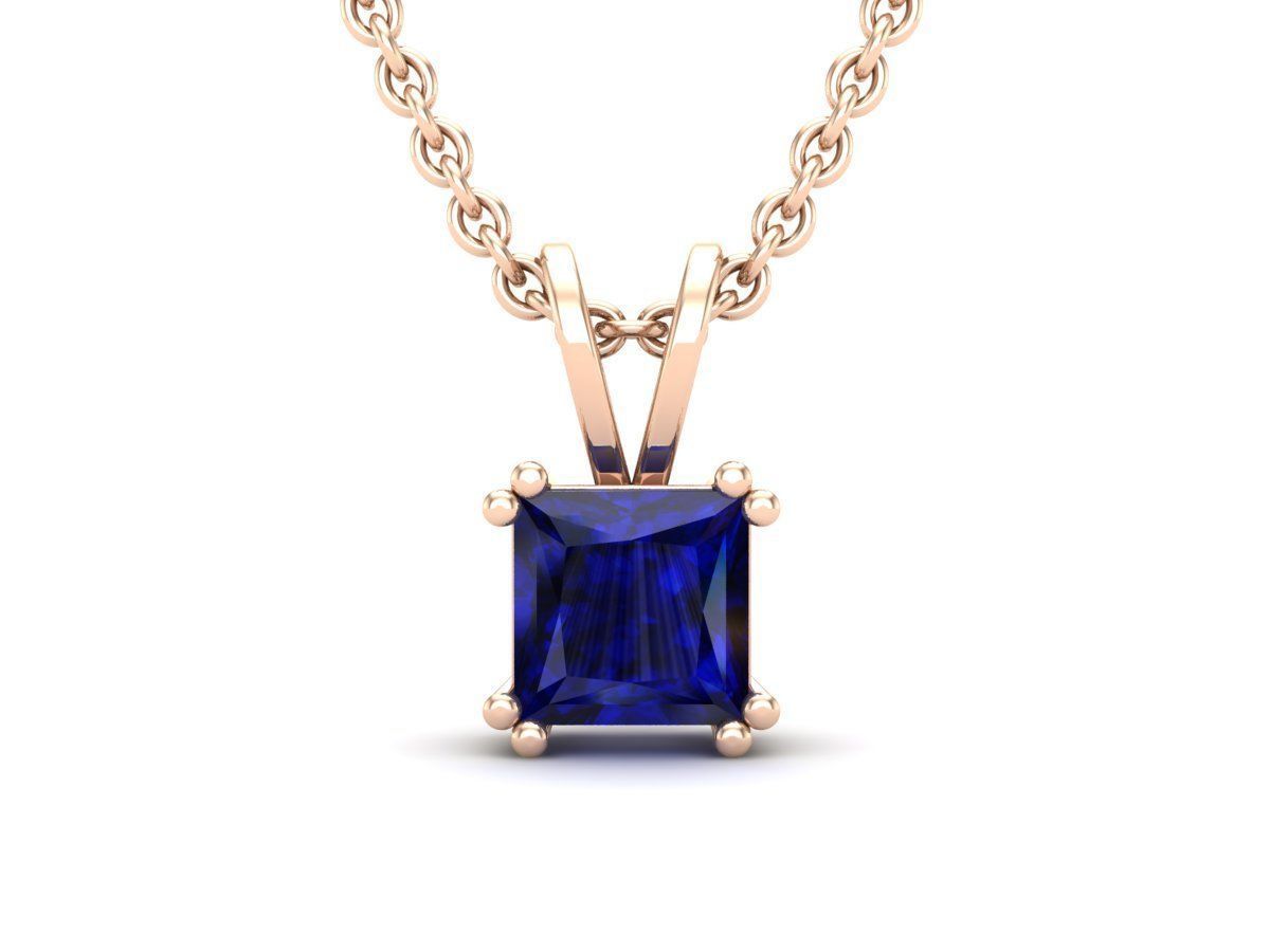 Radiant Silver Sapphire Necklace with square-cut sapphire solitaire.
