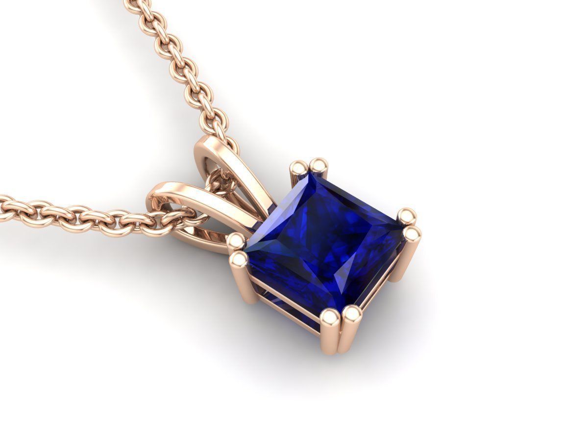Radiant Silver Sapphire Necklace with square-cut sapphire solitaire.