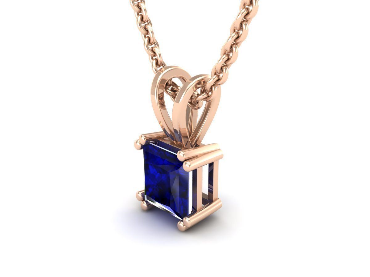 Radiant Silver Sapphire Necklace with square-cut sapphire solitaire.