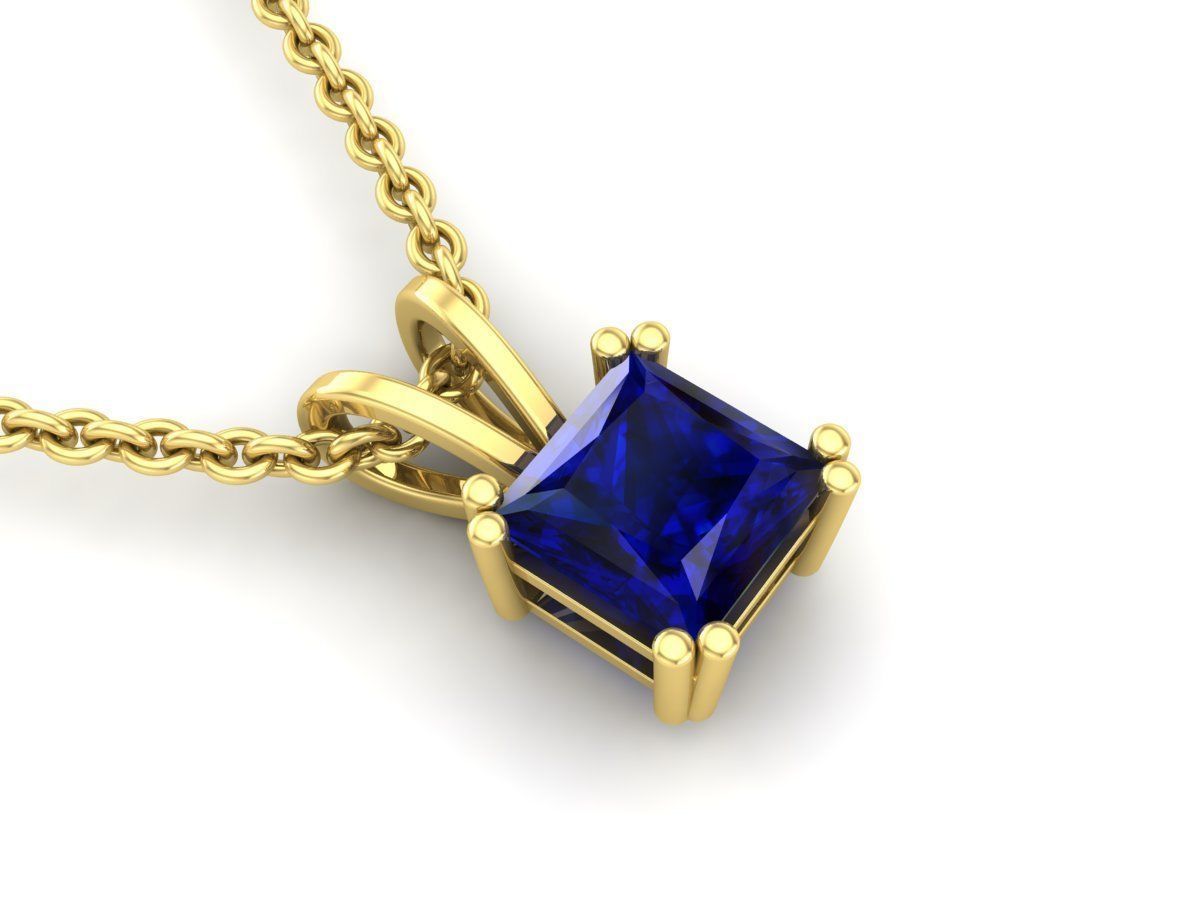 Radiant Silver Sapphire Necklace with square-cut sapphire solitaire.
