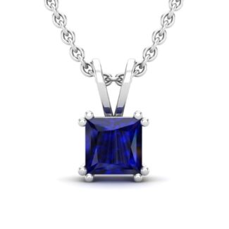 Radiant Silver Sapphire Necklace with square-cut sapphire solitaire.