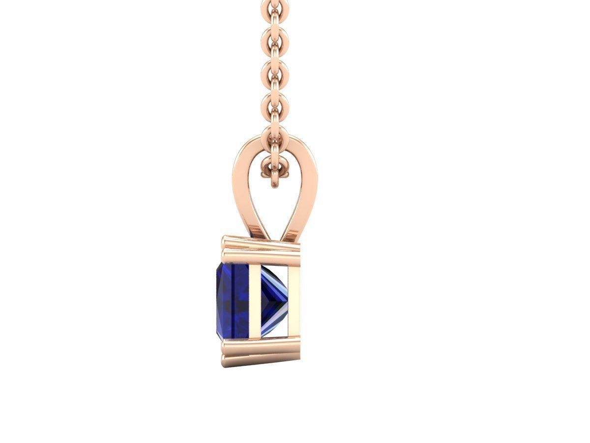 Radiant Silver Sapphire Necklace with square-cut sapphire solitaire.
