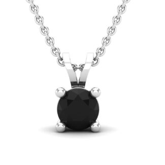 Solitaire Black Silver Necklace with sleek black gemstone pendant.