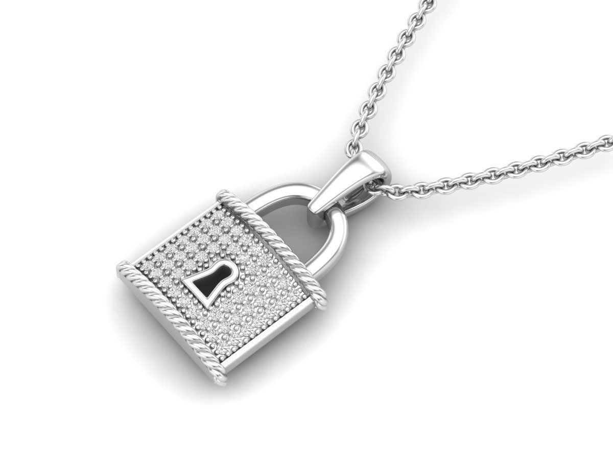 HFS-N036 (1) Sparkling Silver Lock Necklace featuring a gleaming silver lock pendant.