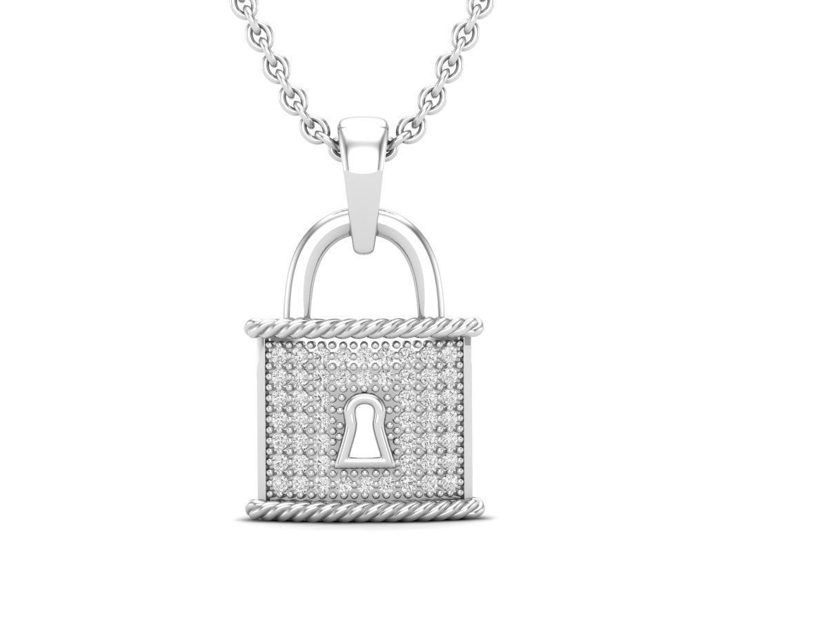 HFS-N036 (12) Sparkling Silver Lock Necklace featuring a gleaming silver lock pendant.